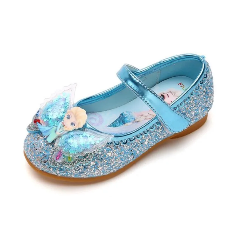 Frozen Elsa Princess Kids Leather Sandals Girls Bow Casual Shoes Glitter Children Flat Shoes Sandals Butterfly Knot Girls\' shoes