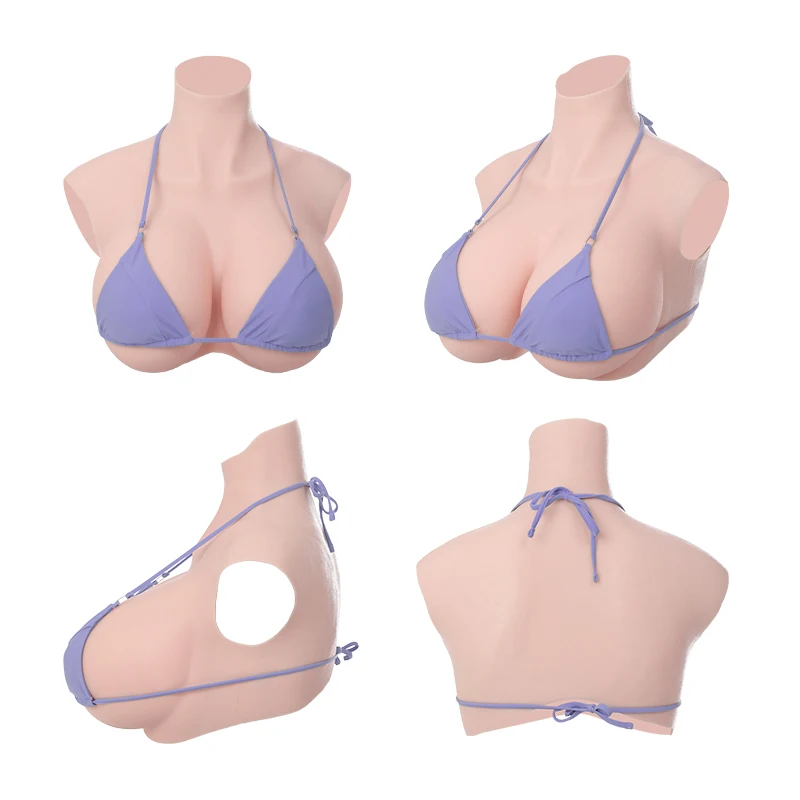 KUMIHO XXL SIZE Silicone Breast Forms Sissy High Collar Fake Chest Shemale Transgender Cosplay Crossdress Fake Boobs Plus Size