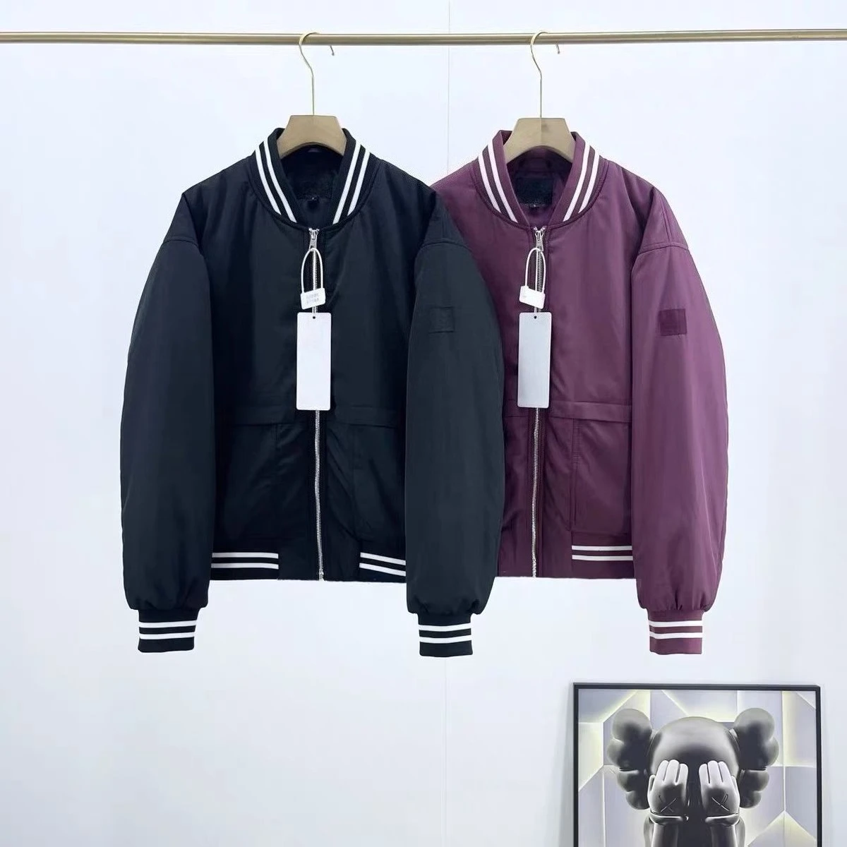 

AI Yoga Black and white contrasting color jacket letter Print baseball suit casual retro sports style stylish coat