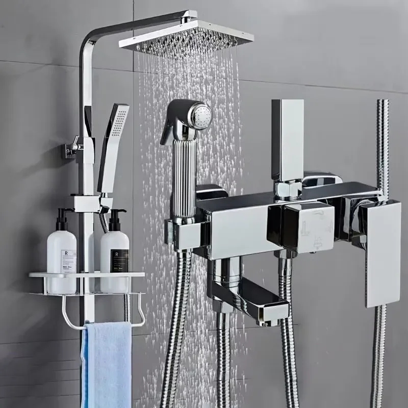 YMC All-Copper Bathroom Shower Set Household Pressurized Bath Shower Jet Massage Spray Patterns Stainless Steel Brass
