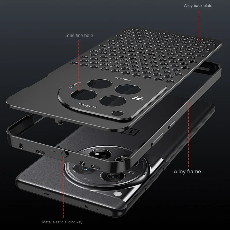 Premium Metal hollow heat dissipation holes buckle Back Cover For OnePlus 12 Spring buckle Shockproof Phone Case For One Plus 12