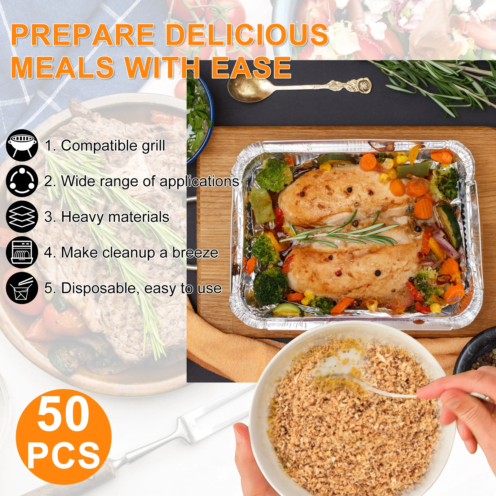 50 Stuks Aluminiumfolie Trays 1100 Ml Non-stick Aluminiumfolie Bakpannen Herbruikbare Food Grade Aluminiumfolie Containers folie Trays