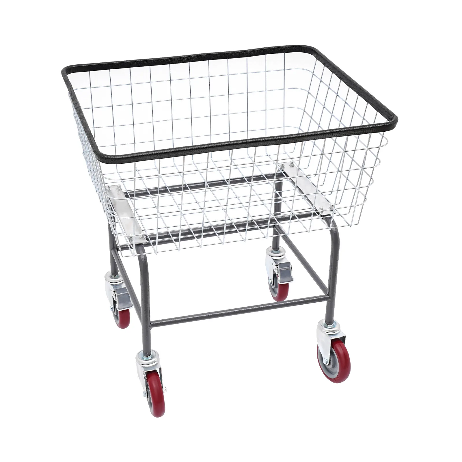 頑丈なスチールワイヤー製ランドリーカート（ホイール付き）-業務用ローリングバスケット、ホテル病院用折りたたみ式ユーティリティカート