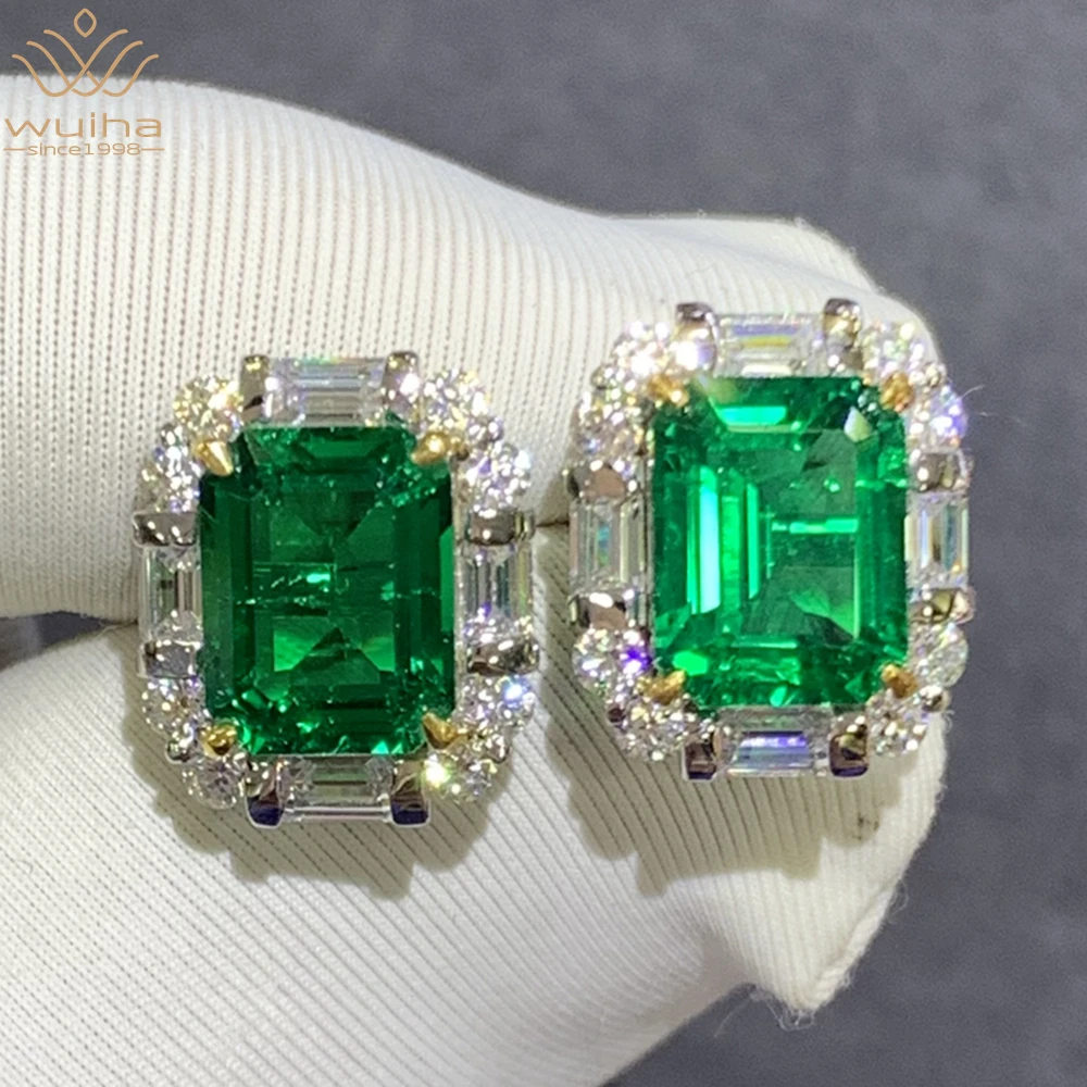 

WUIHA Vintage 9K Gold 4.18CT GRC Muzo Emerald Gem Engagement Anniversary Stud Earrings for Women Gift Fine Jewelry Drop Shipping