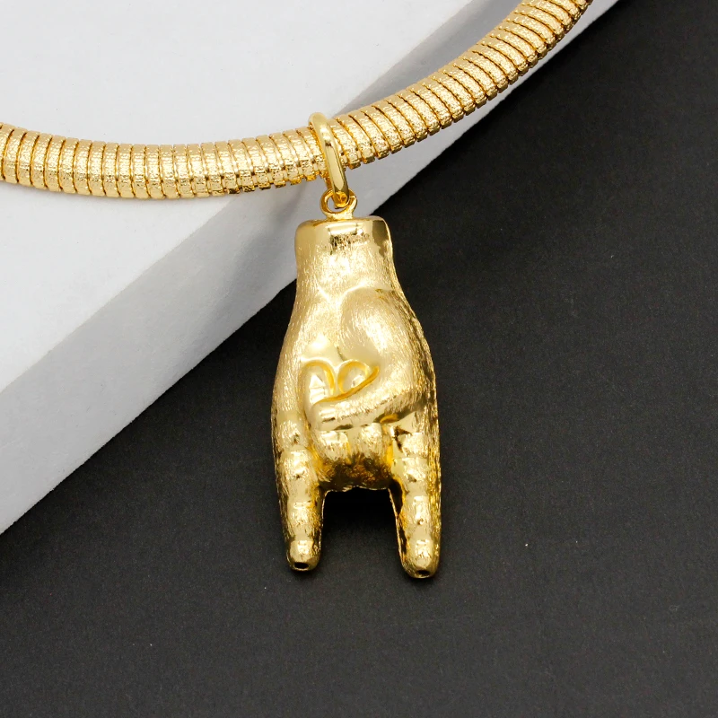 Gold Color Necklace Sets For Women Hip Hop Rock Hand Pendant Earrings For Rapper Nightclub Party Fashion Jewelry Set Gifts image 3