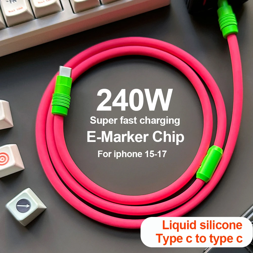 Liquid Silicone 240W USB C To Type C Fast Charging Cable Type C Data Cord For IPhone 17 16 15 Pro Max MacBook iPad Samsung S26