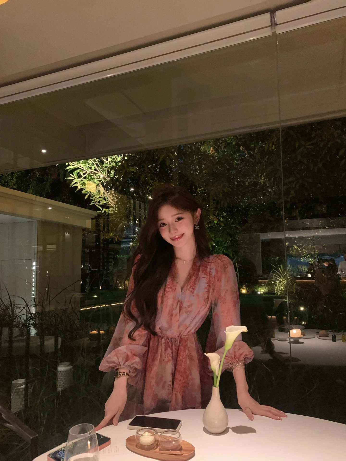 

Chen Jiamin NNS Early Spring Faye Floral Skirt Charming Beauty Tied Silk Chiffon Print Dress French Style Long Sleeve Slim Fit