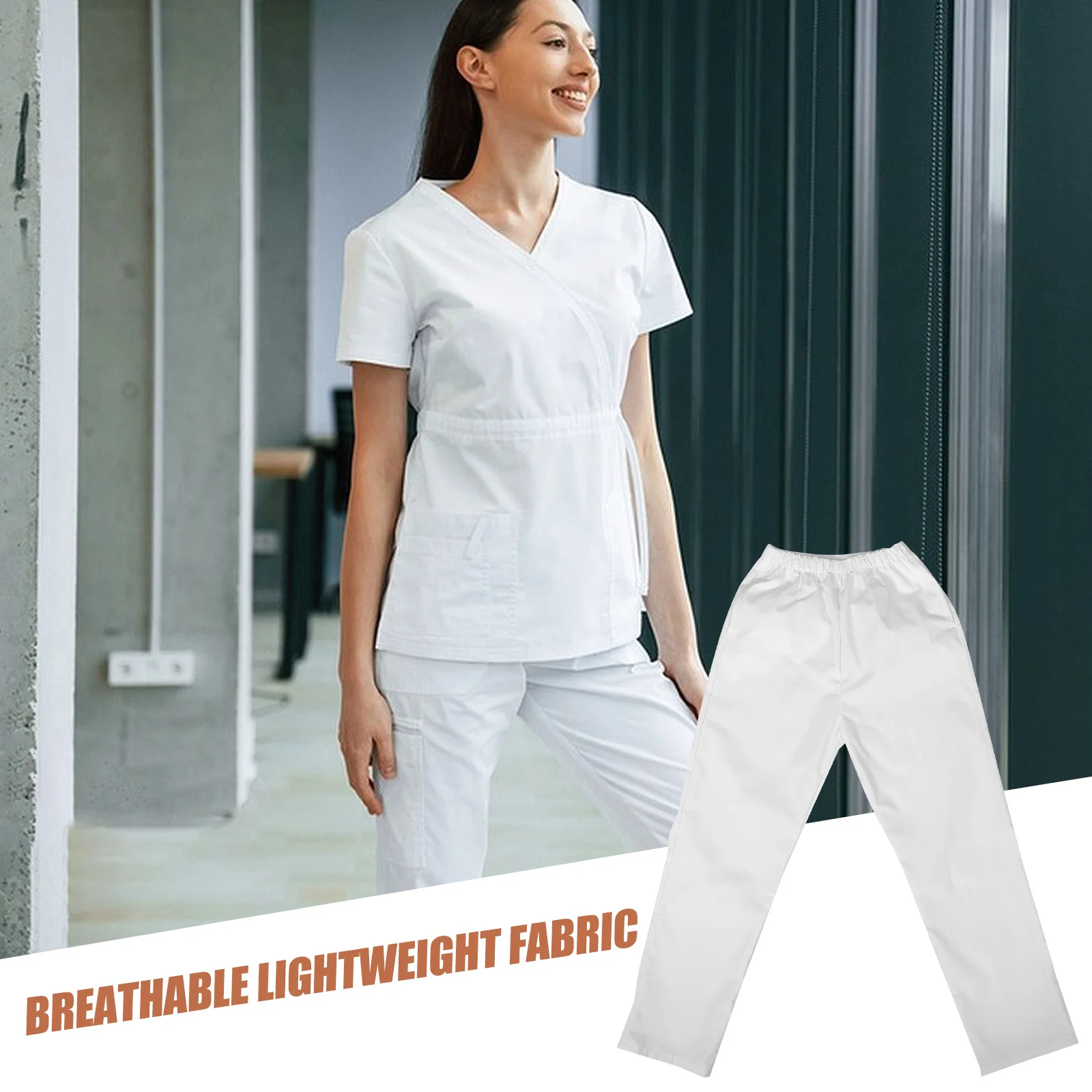

Elastic Waist Nurse Pants White Chef Uniform Women Summer Paint Polyester Work Medical Theme Scrubs Comfort Elastic Plus Size