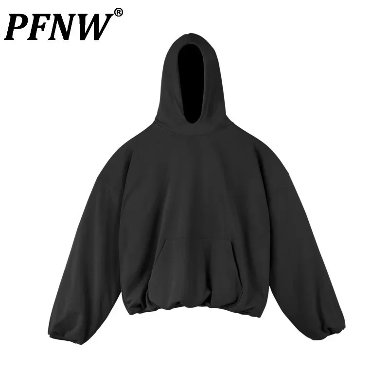 PFNW Loose Male Hoodies High Street Men's Wear Hooded Sweatshirt Slid Color Punk Double Layers Oversize Spring Male Top 28W4048