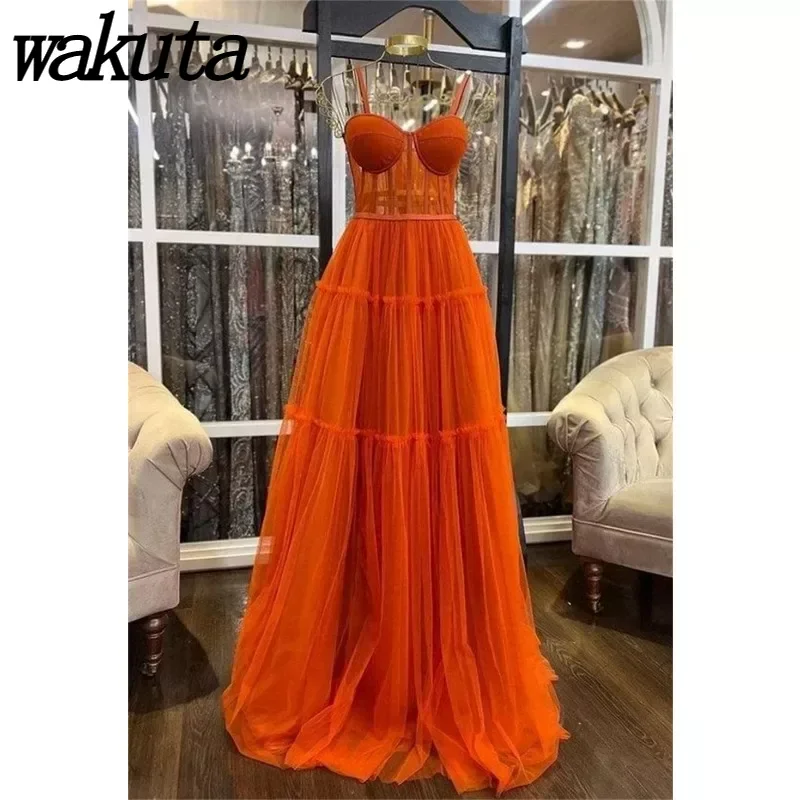 

Wakuta Sexy Spaghetti Strap Tulle Prom Dresses Exquisite A-line Party Vestidos Ladies Formal Occasion فساتين السهرة for 2024