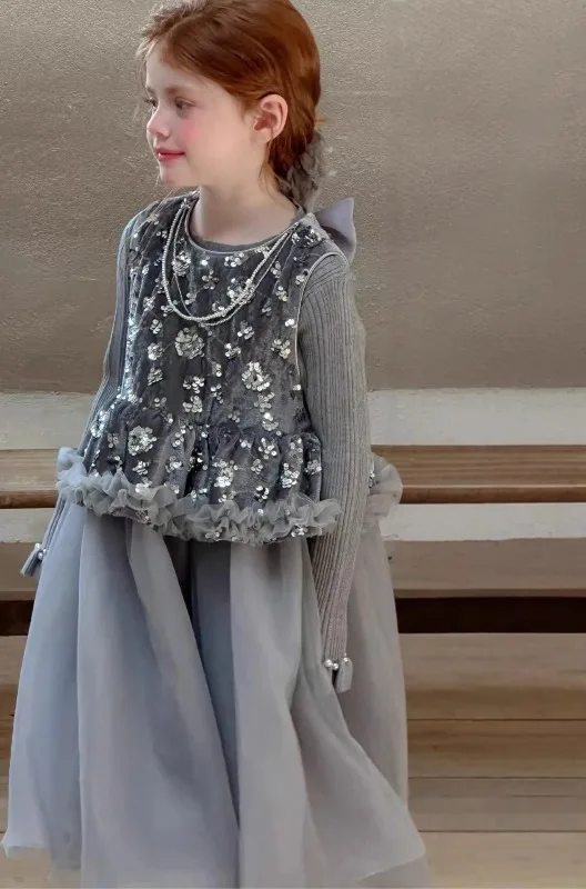 فستان الأميرة للفتيات الصغيرات لخريف وشتاء 2025 نمط جديد للأطفال فستان سترة سميك فستان سهرة جميل ودافئ #3