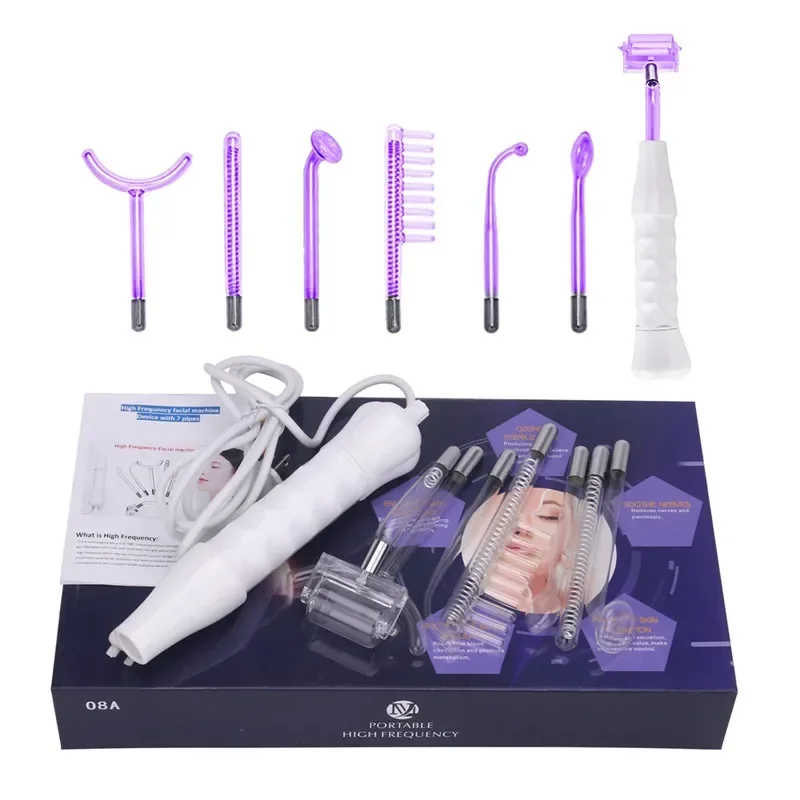 Portable High Frequency Glass Tube Facial Skin Care Purple Violet Ray Electrode Face Body Massage Acne Removal 7 in 1 Beauty Spa