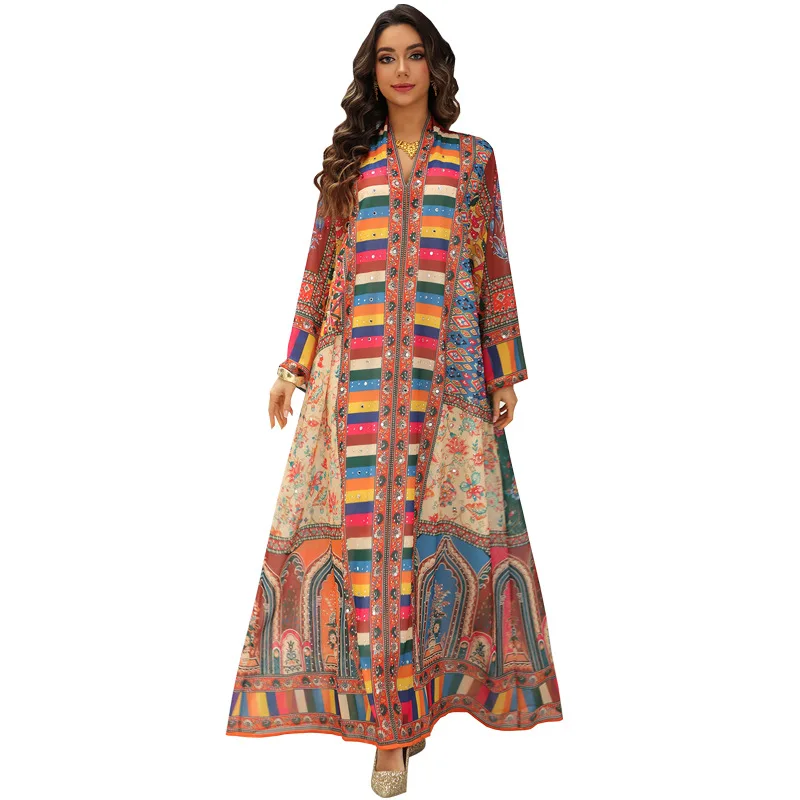 

Ид женское платье мусульманская Абая Vestidos Largos вечерние кафтан с принтом Джалабия Рамадан длинные платья Дубай кафтан арабский длинный халат 2026