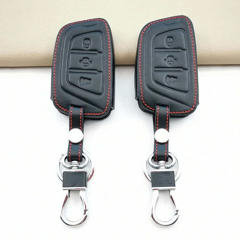 Soft Texture Leather Key Cover Case for JAC T50 S2 S3 S4 S5 S7 Car Alarm 3 Buttons Smart Remote Keychain Carbine Accessory