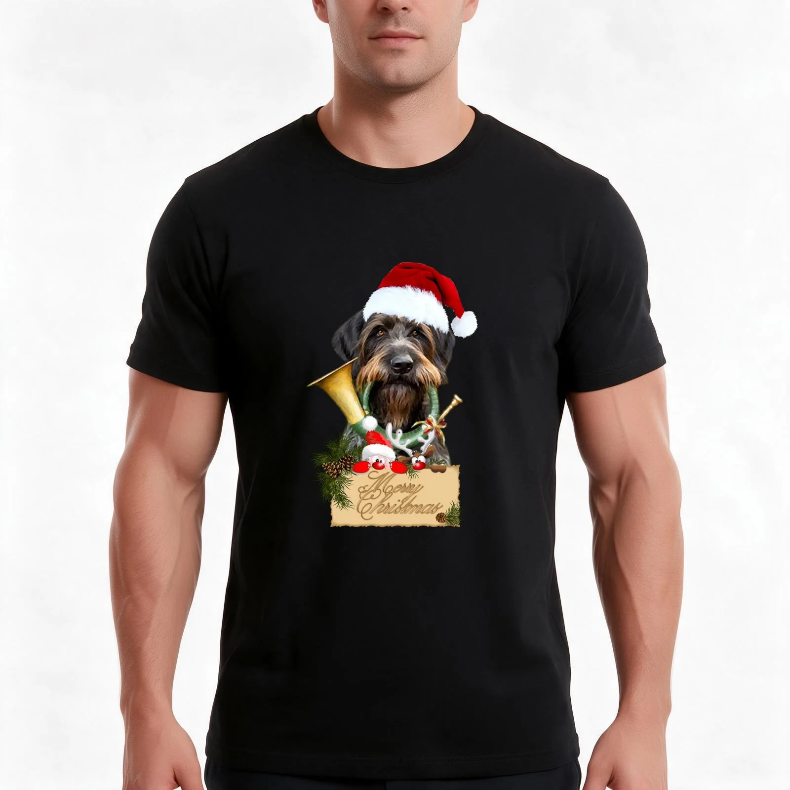 Wirehaired Pointer Dog Christmas T-Shirt Summer Casual Cotton Tee Oversized Streetwear Tops Vintage Graphic Print