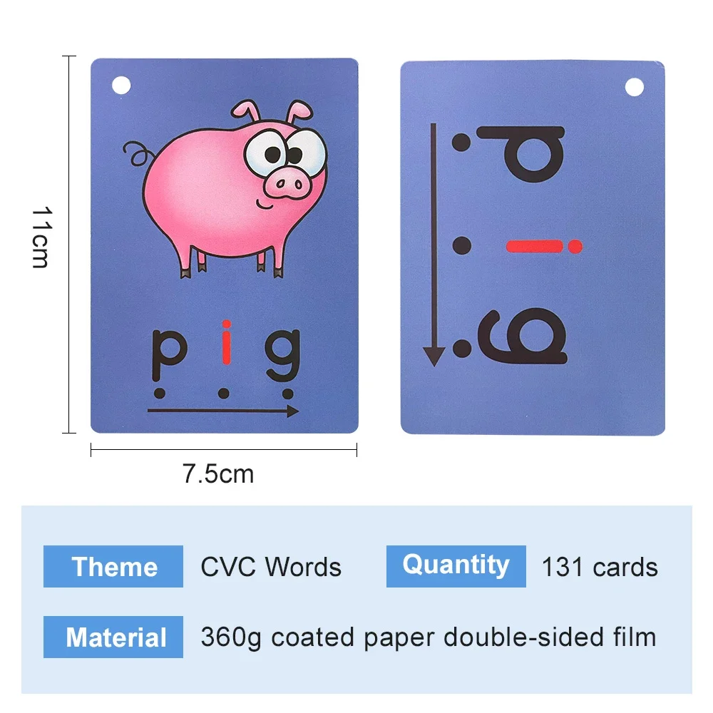 131 cards Phonics CVC Words flashcards Sight Word Flash Cards Toddler Kindergarten Preschool Educational Learning Games