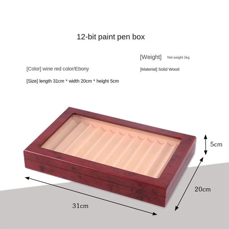 1 PCS 12 Grid Wooden Pen Display Case Transparent Window Pen Box-Collection Organizer Red