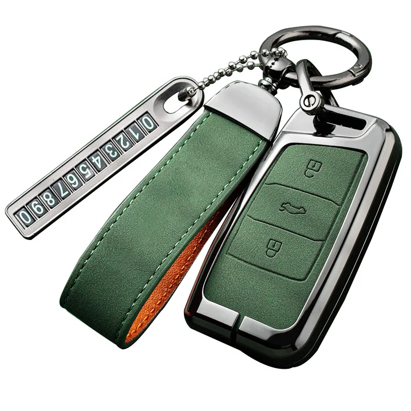 Leather Zinc Alloy Car Key Case Cover Keychains for VW Volkswagen Golf Polo Tiguan Passat Jetta Lavida Skoda Octavia Magotan