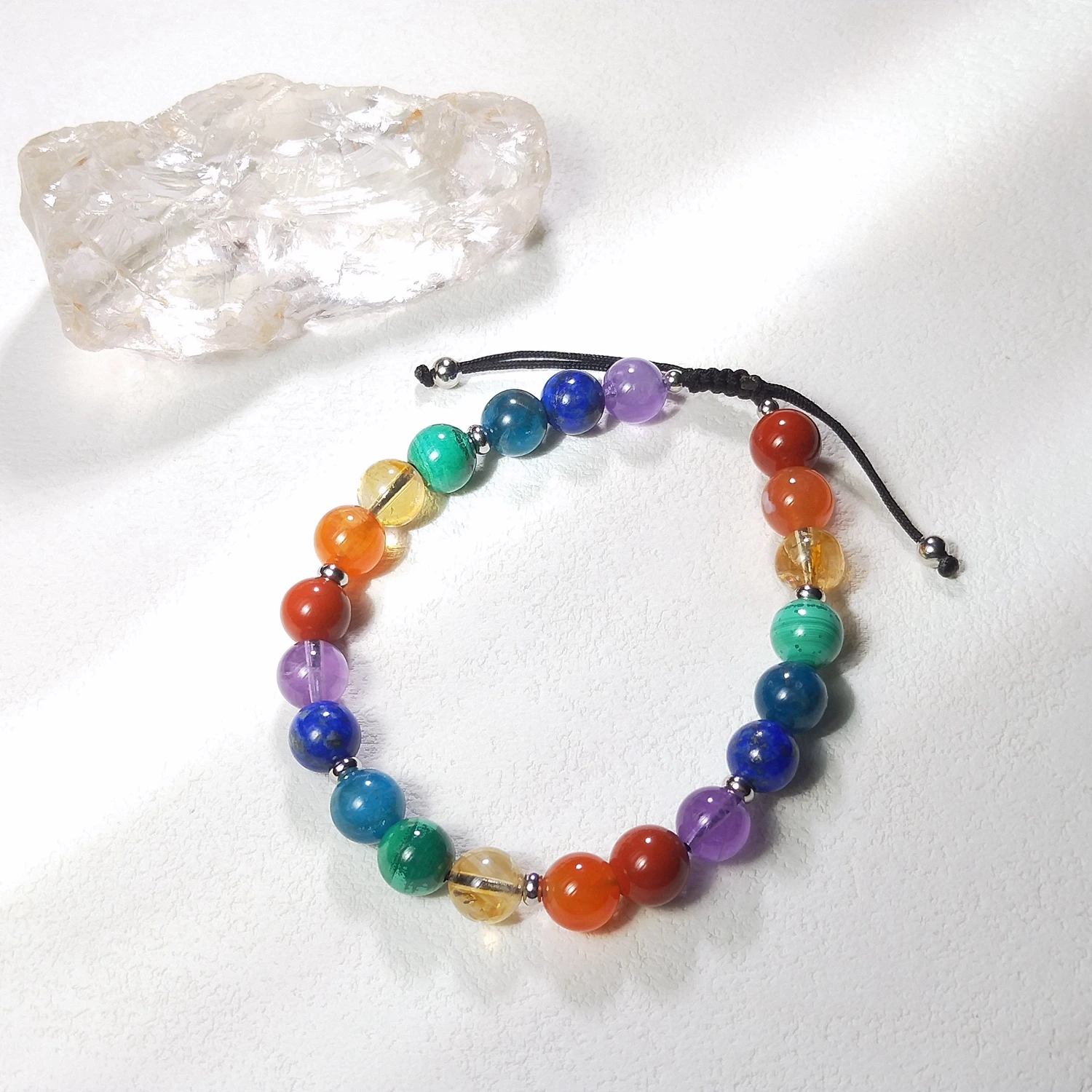 Lii Ji Natural Stone 7 Chakras Beaded 8mm Adjustable Bracelet For Male Jewelry view 4