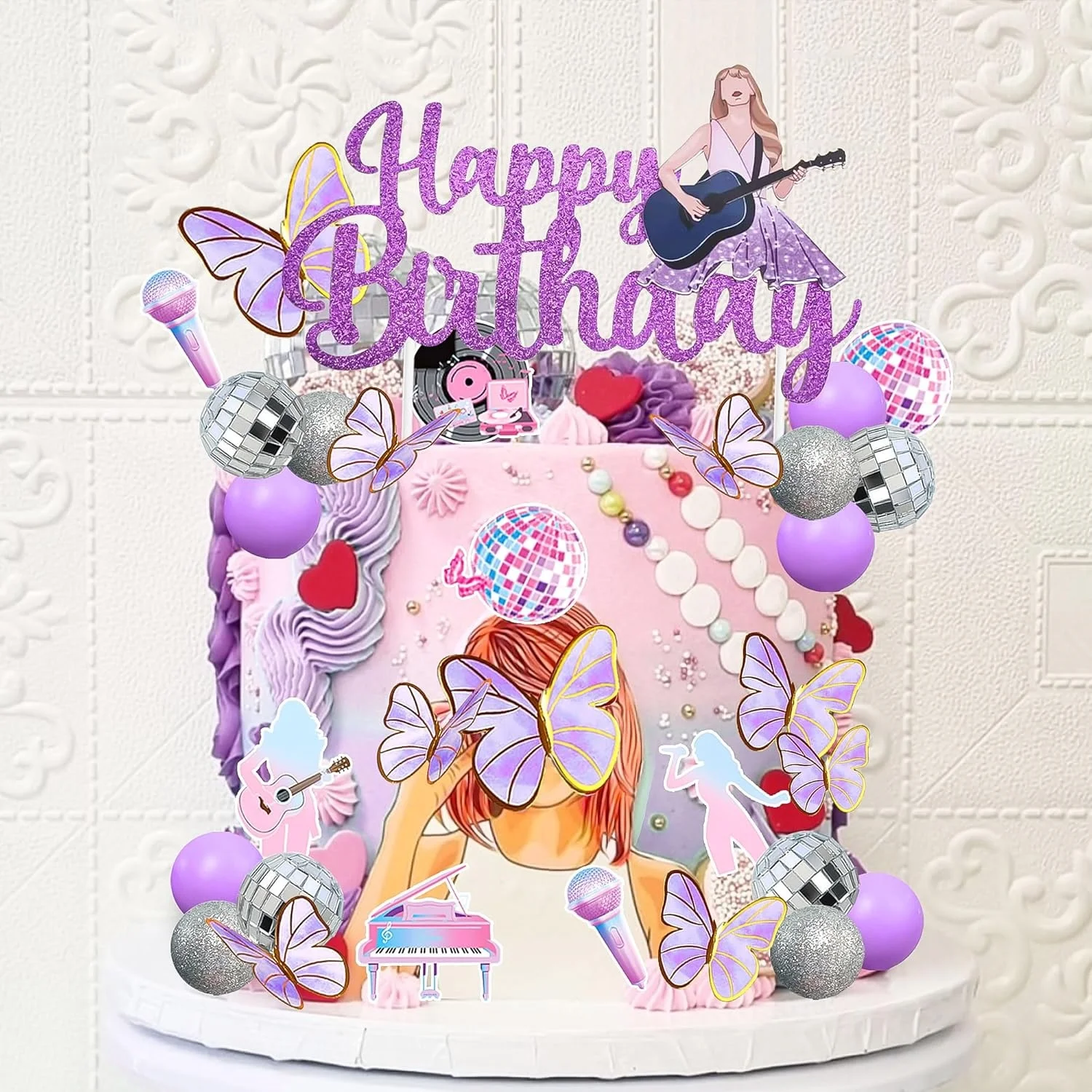 LaVenty Lila Sänger Geburtstagstorte Dekoration Dekorationen Geburtstag Mädchen Thema Foto Hintergrund Musik Fans Liebhaber