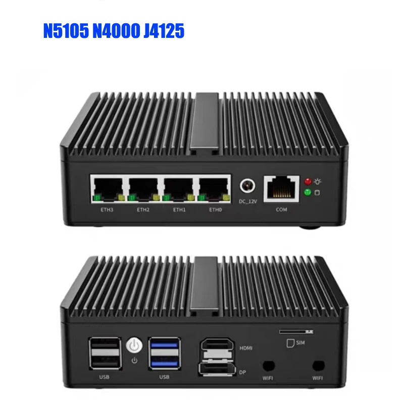 Lüfterloser pfSense Firewall Soft Router J4125 N5105 N100 4x i226-V 2,5G LAN NVMe Barebone Mini PC HDMI2.0 DP AES-NI OPNsense Win11