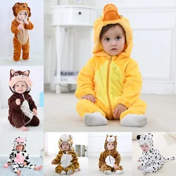 Newborn Baby Winter Clothes Cute Rabbit Tiger Cow Animal Cartoon Romper Boy Girls Rompers Onesies Halloween Costume Baby Pajamas