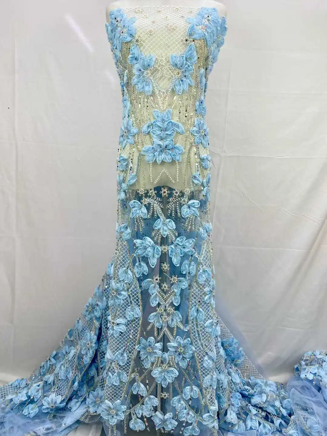 

Французское кружевное полотно из тюля 2026: высококачественная африканская ткань с 3D цветами и вышивкой бисером для свадебных платьев