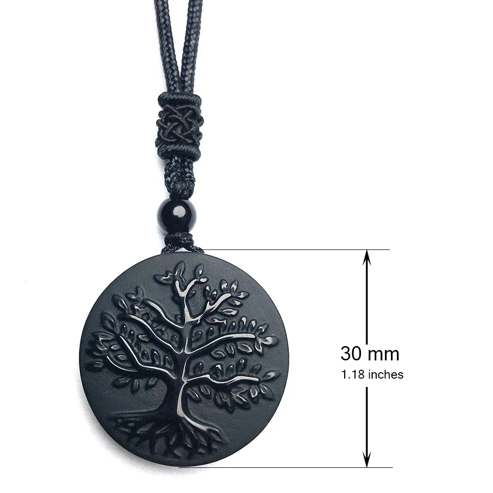 Natural Black Obsidian Necklace Tree of Life Pendant Amulet Healing Jewelry for Men Women Boys and Girls