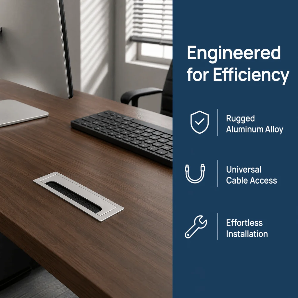 Durable Silver Wire Hole Cover Aluminum Alloy 160mm x 80mm Cable Grommet Rectangle Cable Grommet Computer Desk