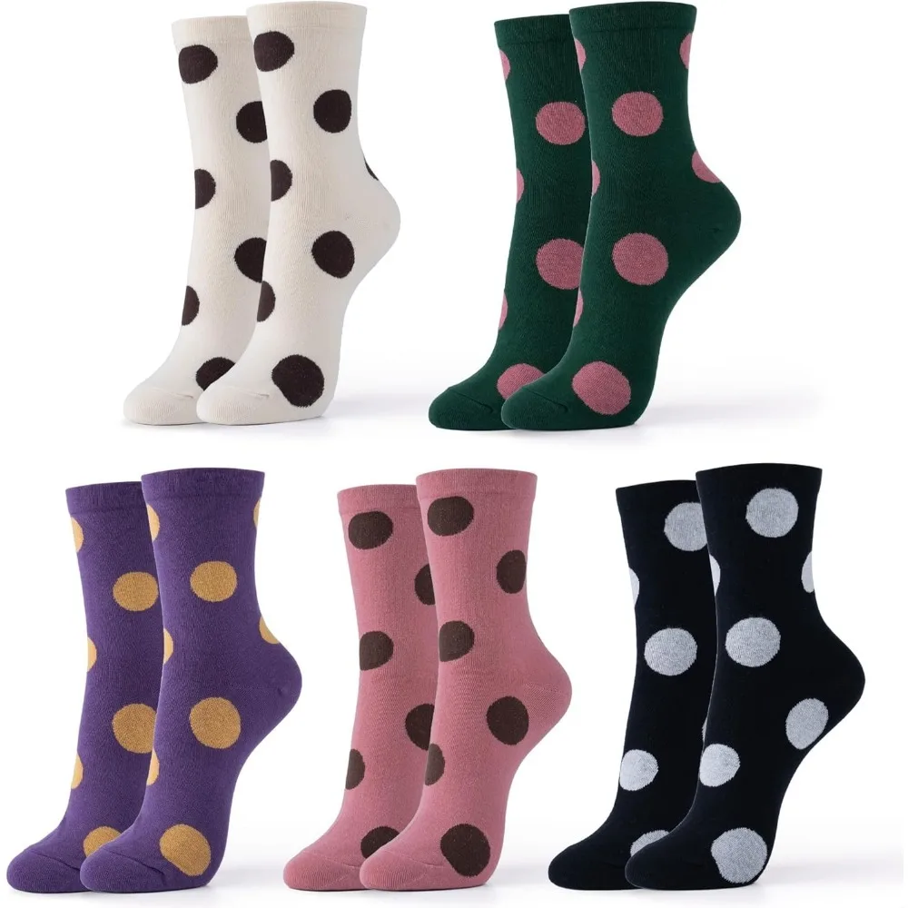 

Women's Cotton Crew Socks - Cute Flower Graphic Polka Dot Striped Heart Patterned - Ladies Girls Casual Socks Size 6-8