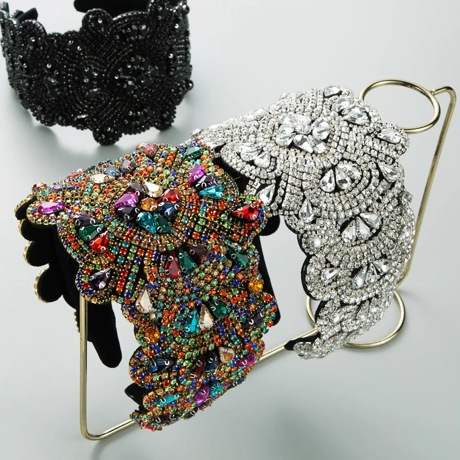 

Cross-border ins wind hair accessories, diamond-encrusted rhinestone headband, high-end fabric full of diamonds, personalized wi