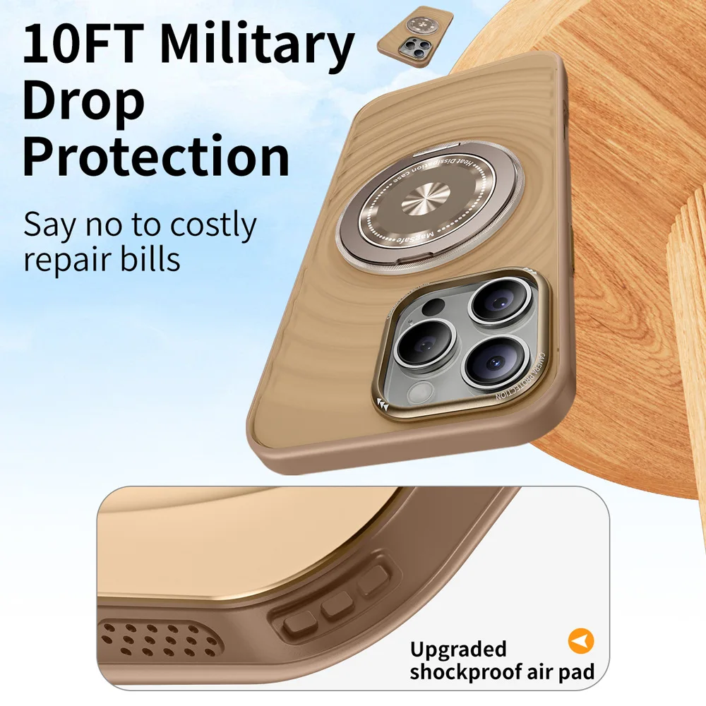 

Fashion 3D Wave Ripple Stand Holder Case For iPhone 15 14 13 Pro Max Magnetic Watch Dial Magsafe Bracket Wireless Charge Cover