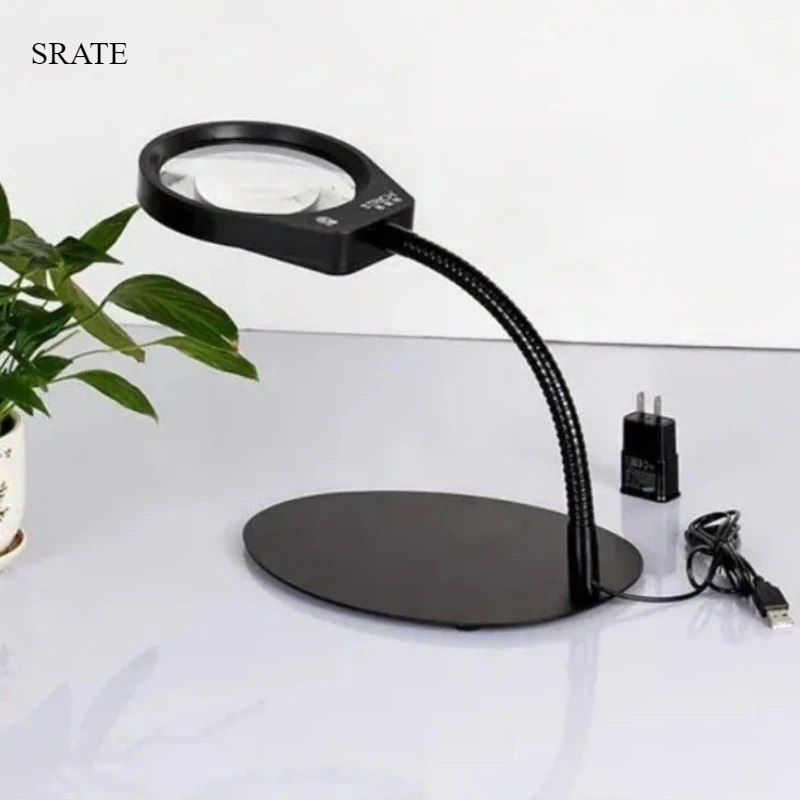 

5X-10X Stand Table PCB Magnifying Glass with Light Large Size Magnifier 36LED Brightness Adjustable Illuminant Reading Loupe