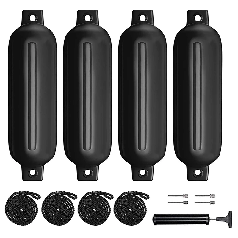 

Boat Fenders 4 Pack 4.5X16 Inch Inflatable Ribbed Marine Boat Fender With Fender Lines 6.5 Ft Needles And Pump