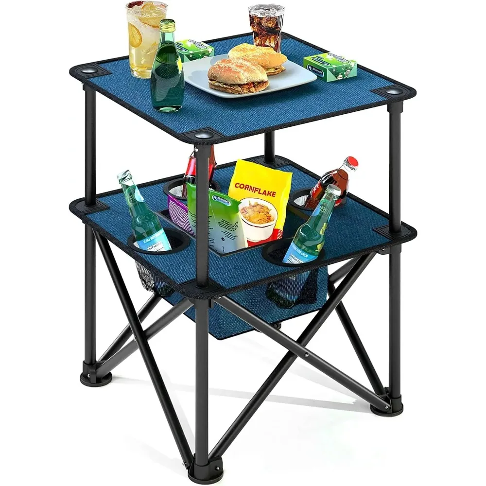 

Portable Folding Camping Table with Cup Holders, Lightweight Square Picnic Table for Outdoor Beach BBQ Tailgate