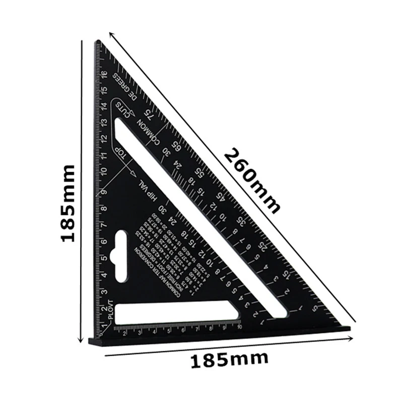 Herramienta de medición de aleación de aluminio, regla cuadrada triangular de 90 grados, regla de ángulo de espesamiento, herramienta de carpintería, 7/18cm