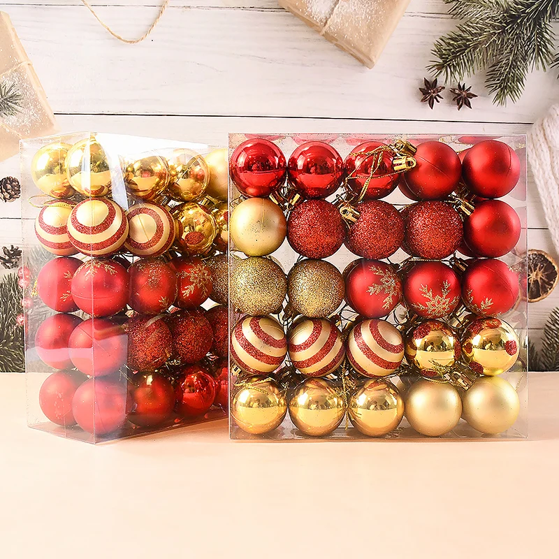 

50pcs/box Gold Red Glitter Ball Ornaments Christmas Tree Hanging Pendant Home Christmas Decor Navidad New Year Party DIY Gift