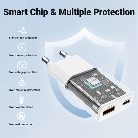 ACEFAST EU 30W Gan Сверхтонкая быстрая зарядка USB C Мобильное зарядное устройство для iPhone 16 / 15 Pro Max PD QC3.0 Транспортный адаптер для Samsung S24 — пример использования
