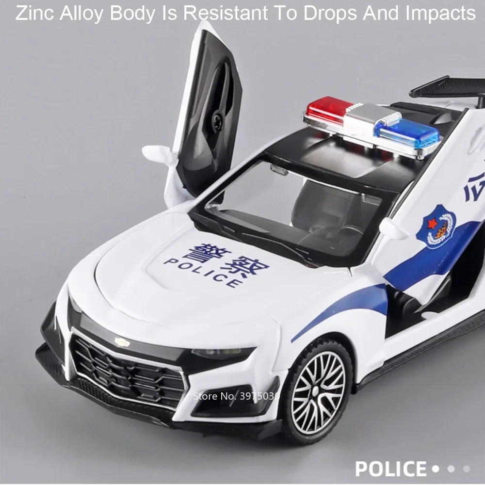 1:32 합금 카마로 장난감 다이캐스트 모델 경찰차 4도어 오픈 차량 휠 풀백 미니어처 모델 생일 어린이 선물용