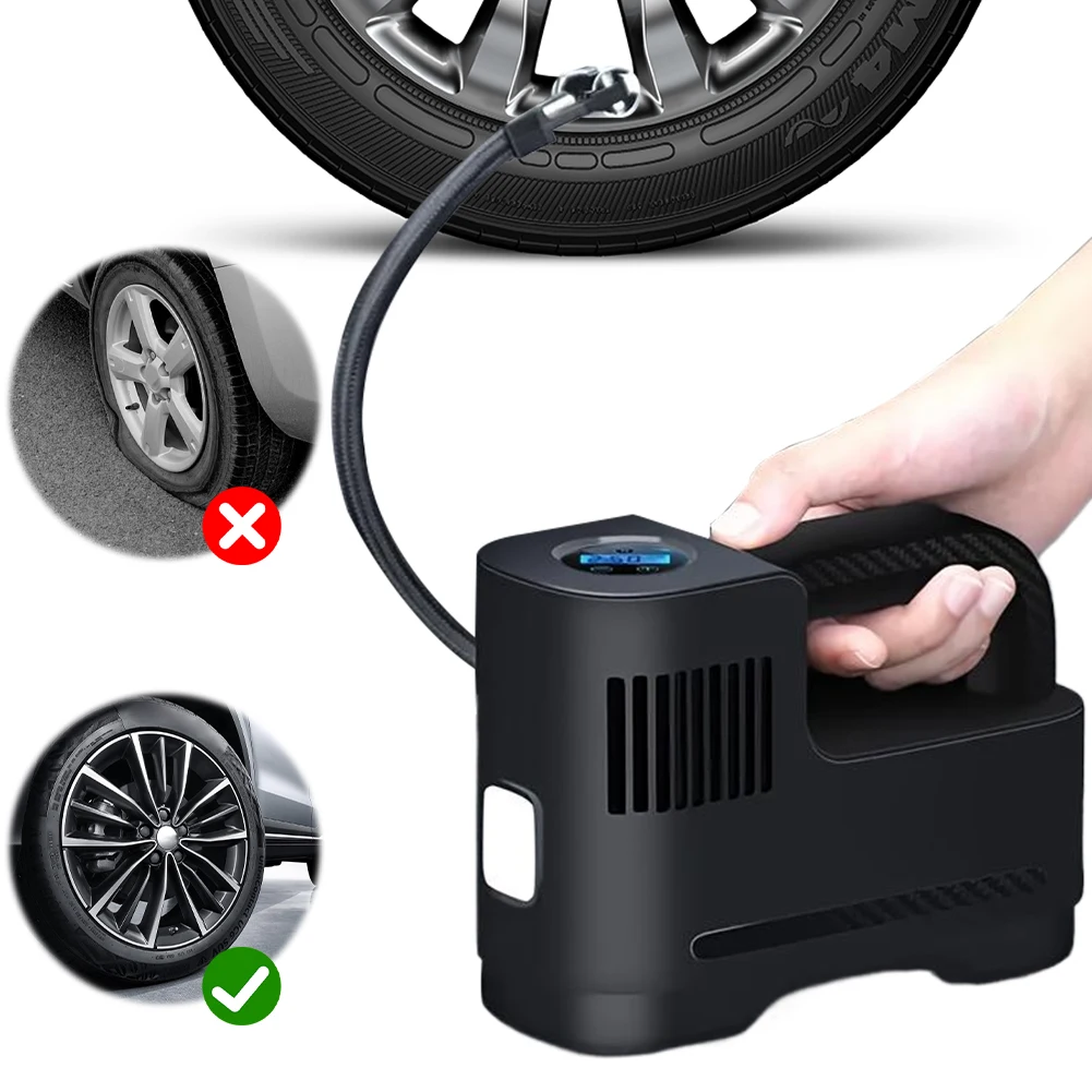 

Автомобильный воздушный насос 150PSI с манометром, встроенным светодиодным фонарем и компрессором для накачки шин мотоциклов и автомобилей