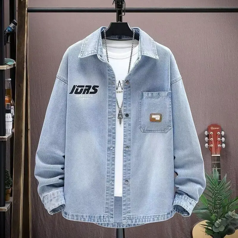 

Casual Loose Collar Denim Jacket Men's Spring New Style Trendy Brand Gradient Color Loose Fit Casual Outerwear Shirt