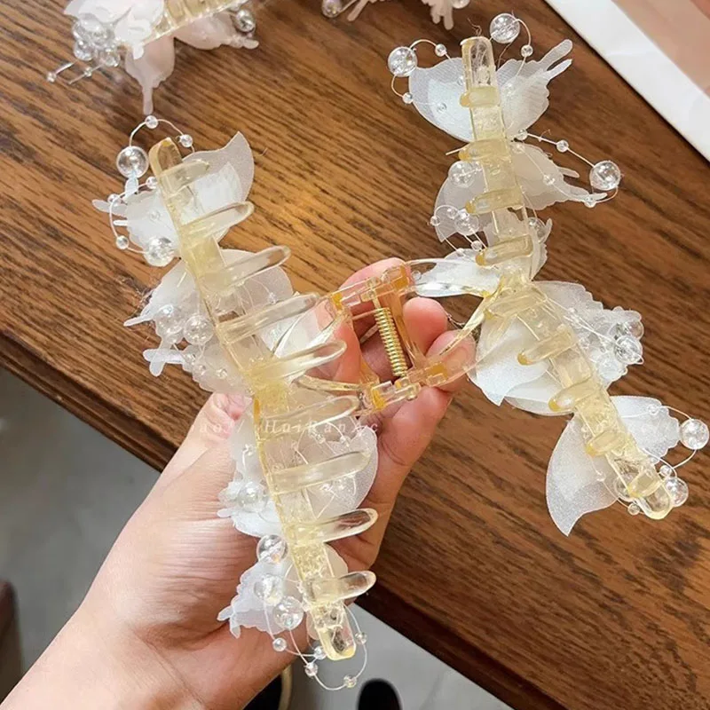 

Butterfly Hair Claw Clips Cute Hair Clips with Pearl Large Sweet Ponytails Stylish Hair Accessories