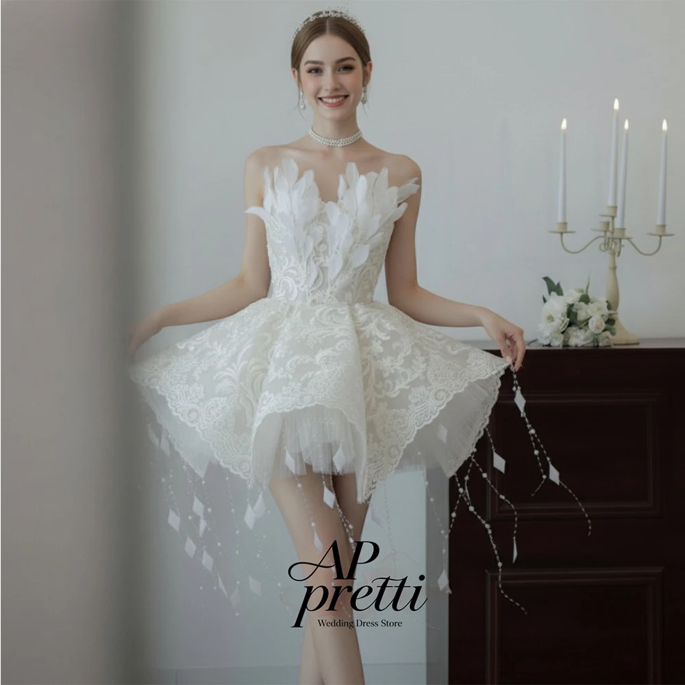 AP pretti Fairy Tulle Wedding Dresses Sweetheart Customized Sleeveless A-line Mini-Length Bridal Gown Vestidos Novias Boda