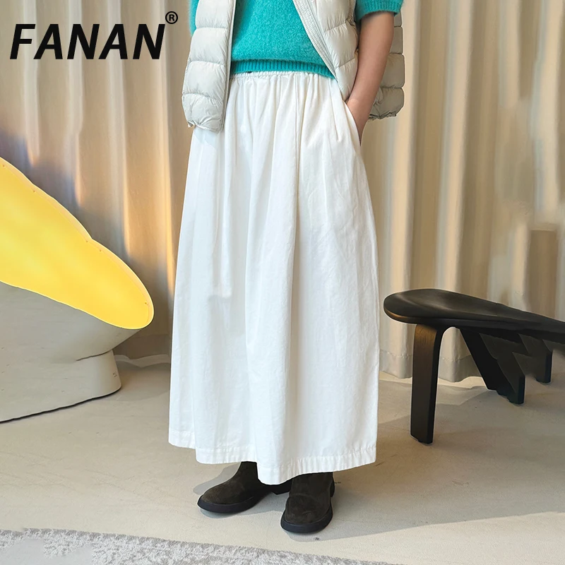 FANAN 미니멀리즘 여성용 A라인 스커트 신축성 있는 하이 웨이스트 한국 스타일 루즈한 의류 패션 여성 스커트 2026 봄 신상