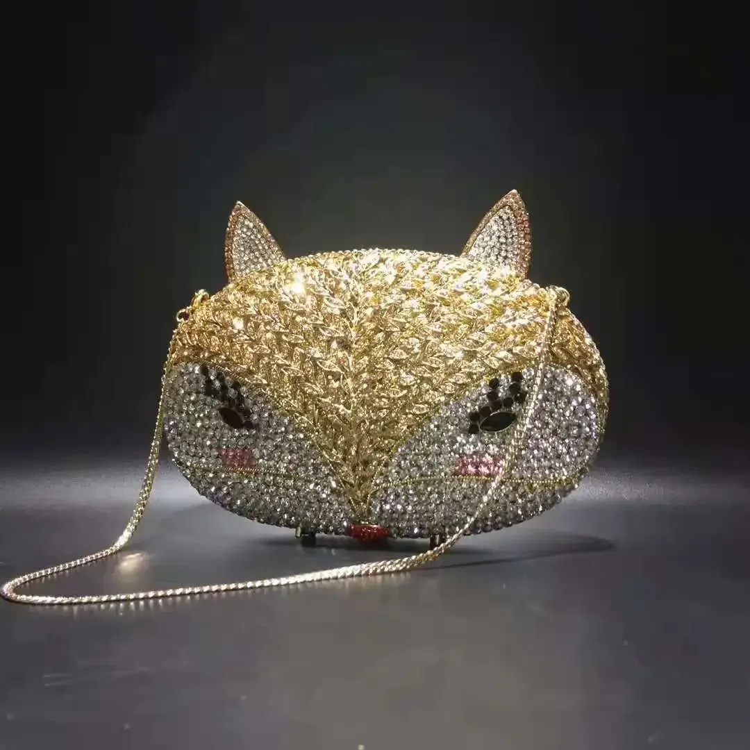 

XIYUAN Fox Dazzling Crystal Women Evening Bags Metal Rhinestone Clutches Bag Wedding Party Bridal Gift Bags Handbag Clutch Purse