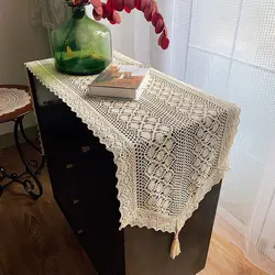 Retro Pastoral Style Hollow Out Table Runner for Home Decor, 1Pc Cotton Polyester Blending Crochet Table Runners, Green, Beige