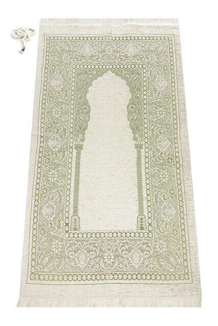 

Mihrab Chenille Lux Prayer Rug Green Sheet of Muslim Islamic Prayer Mat Holy Quraan Islamic Mats