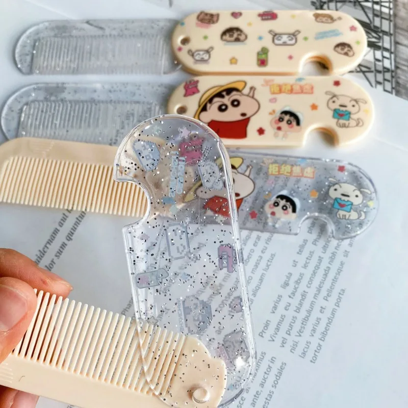 ミニポケットヘアコーム,透明,クレヨン,シンちゃん,折りたたみ式,漫画,アニメケア,帯電防止ブラシ,ポータブル,女の子と男の子用