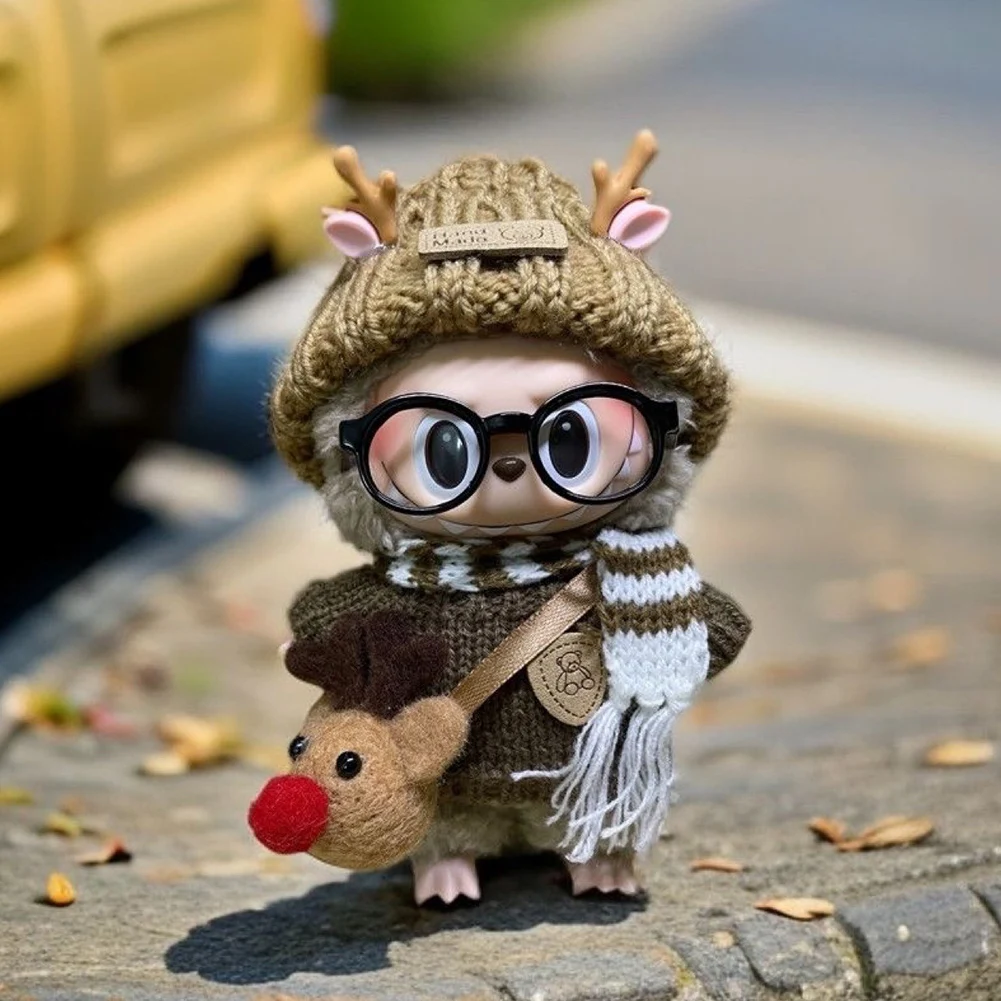 Mini-Puppen-Outfit, süßer Plüschpullover, wiederverwendbar, Baumwolle, Elchmantel, Kirsche, Faltenrock, Haarnadel-Set für Baby, Kind, DIY, kreatives Spielzeug