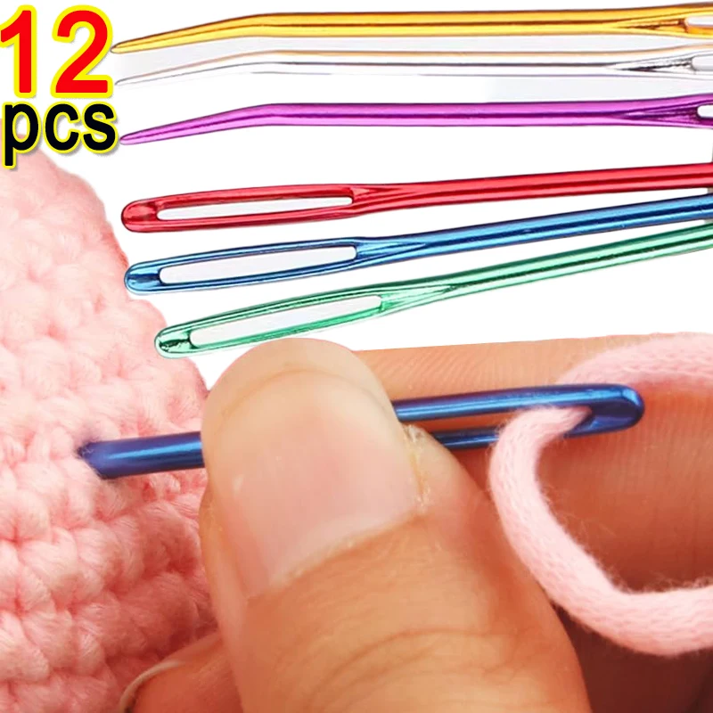 12 قطعة إبر الحياكة الغزل نسيج كبير العين منحني تلميح الإبر الخياطة دبابيس مجموعة DIY بها بنفسك أدوات خياطة المنزلية إبرة كروشيه